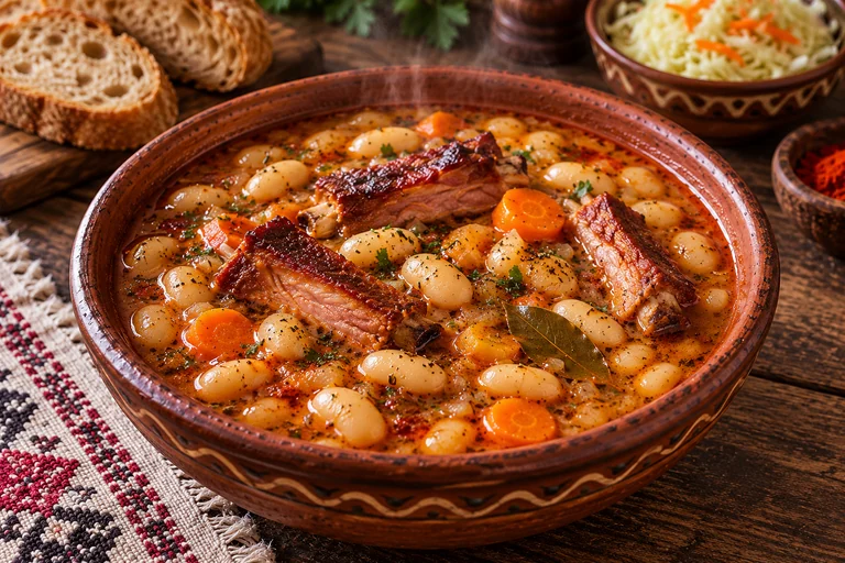 Pasulj serbe en bouillon aux côtes de porc fumées