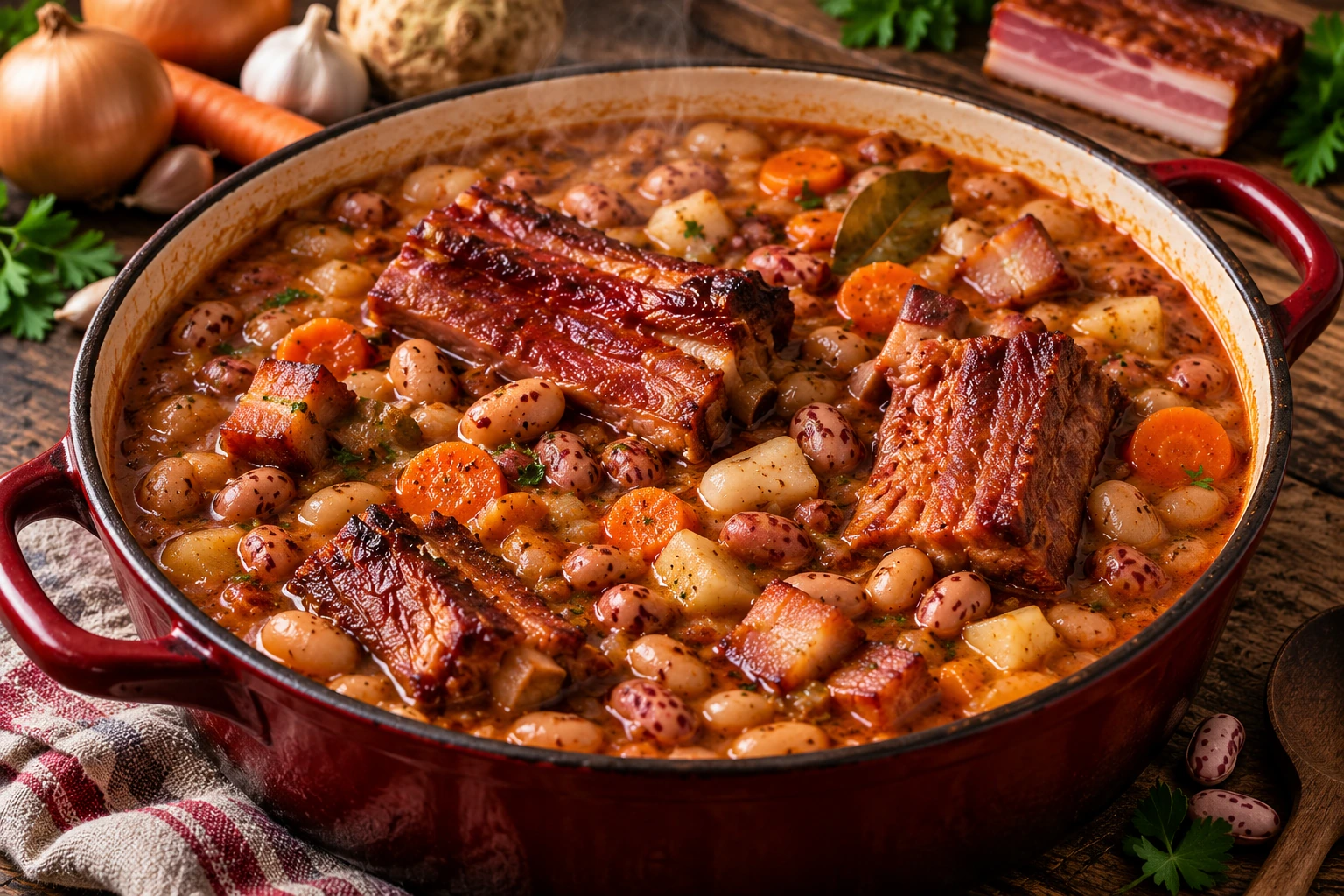 Pasulj serbe aux côtes, poitrine fumée et légumes-racines