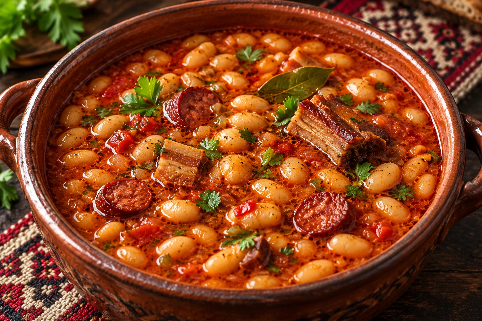 Pasulj paprikaš en bouillon rouge au paprika et petite garniture fumée