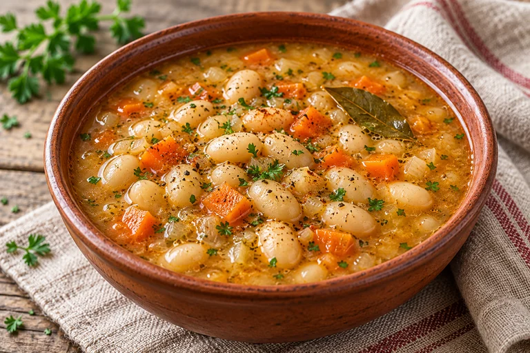 Posni pasulj végétal aux haricots blancs, oignons, carottes et paprika