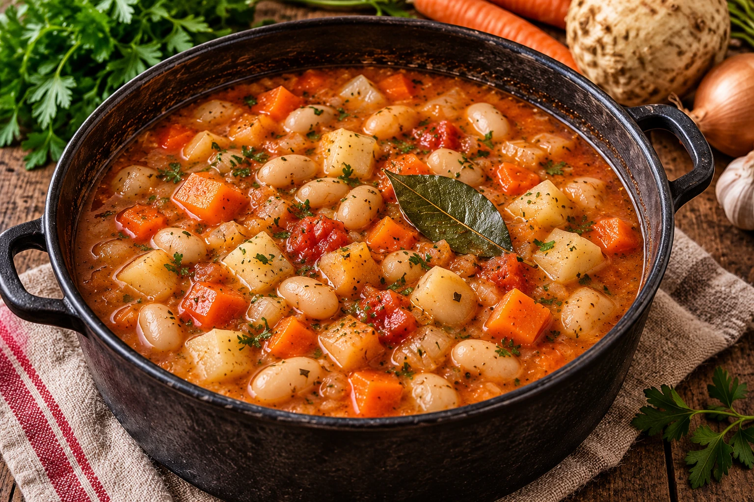 Vojnički pasulj végétarien aux légumes-racines, tomate et paprika