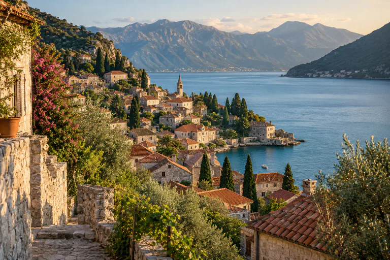 Village de pierre et toits de tuiles dominant la côte adriatique